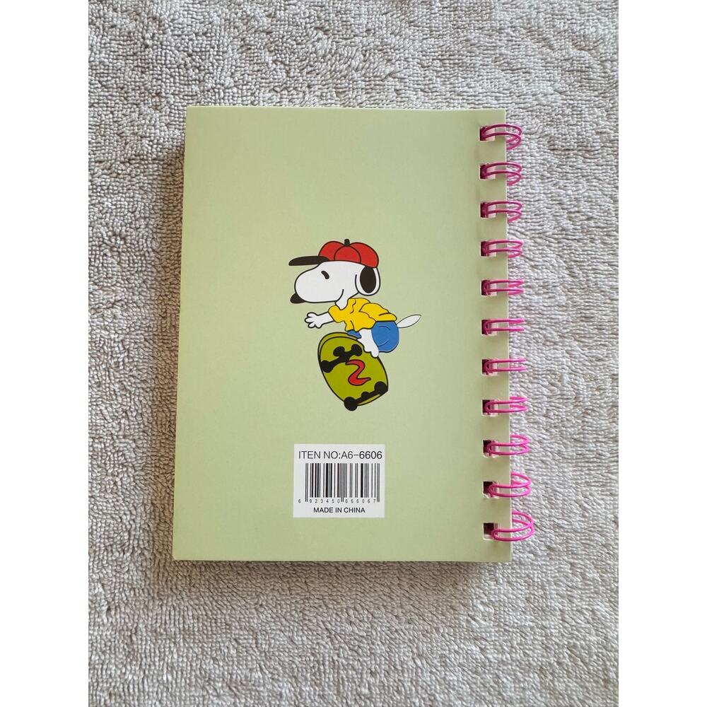Snoopy peanuts riding a skateboard spiral notebook green lined sheets - Picture 3 of 4